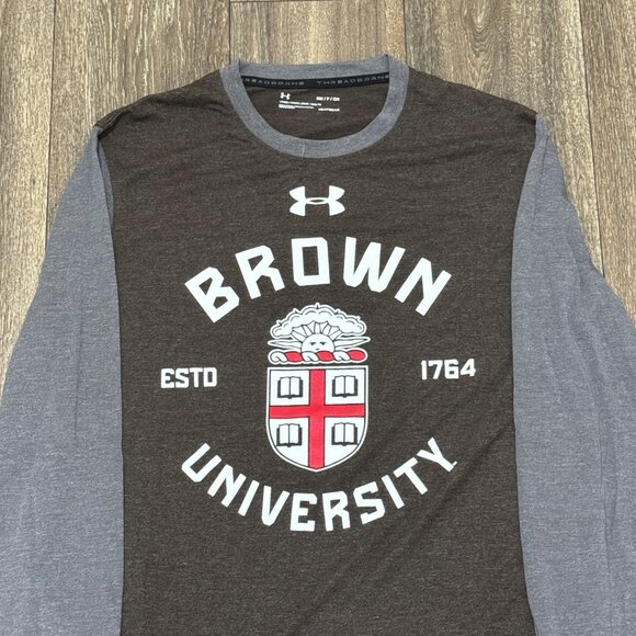 Brown University Shirt Men's Small Brown Raglan Loose Under Armour Threadborne - Picture 4 of 11